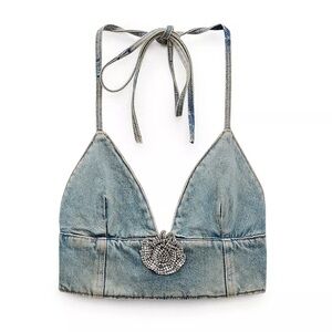 Zara Light Blue Denim Crop Top